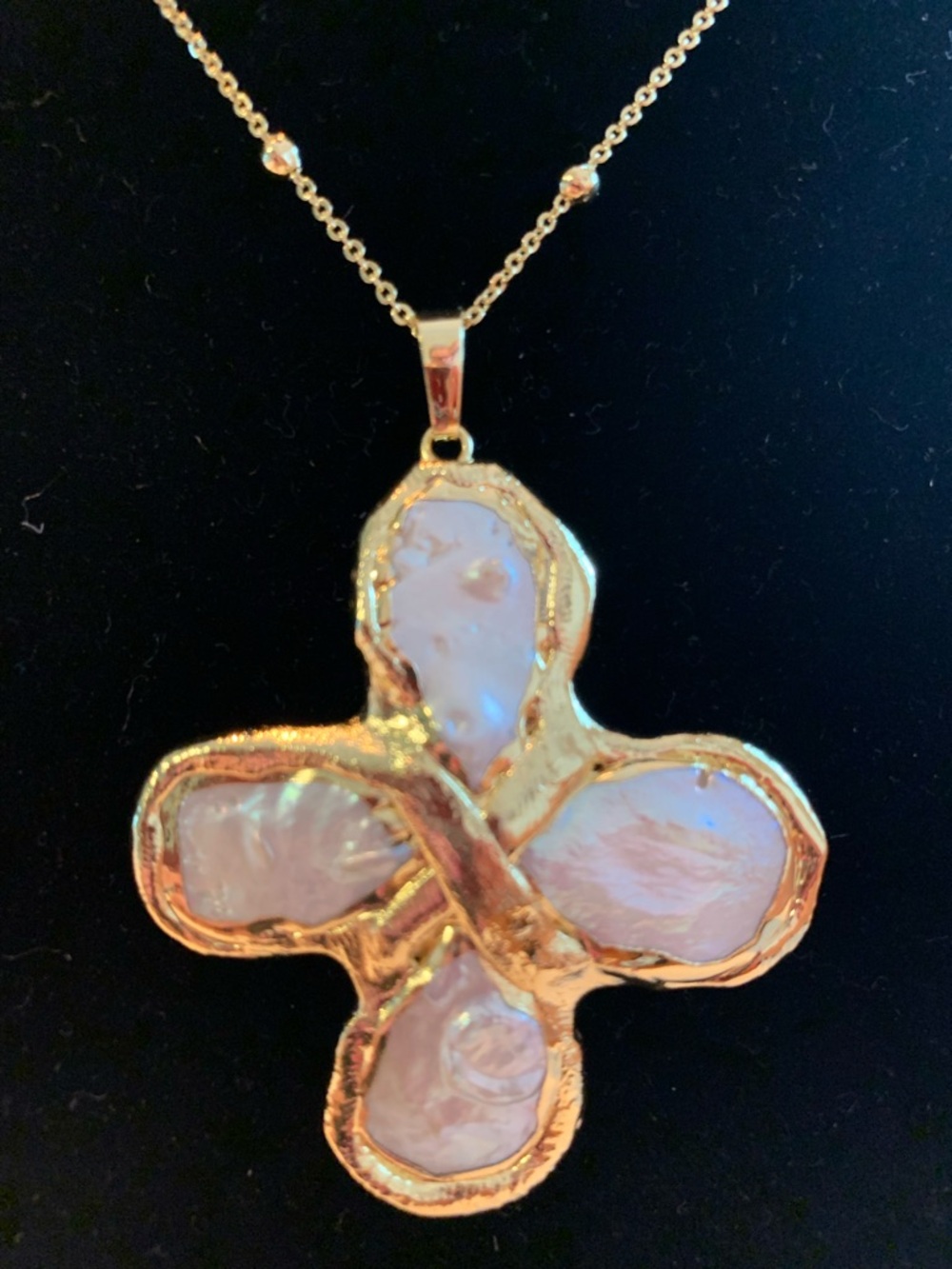 Gold-Plated Mother of Pearl Cross Pendant Necklace